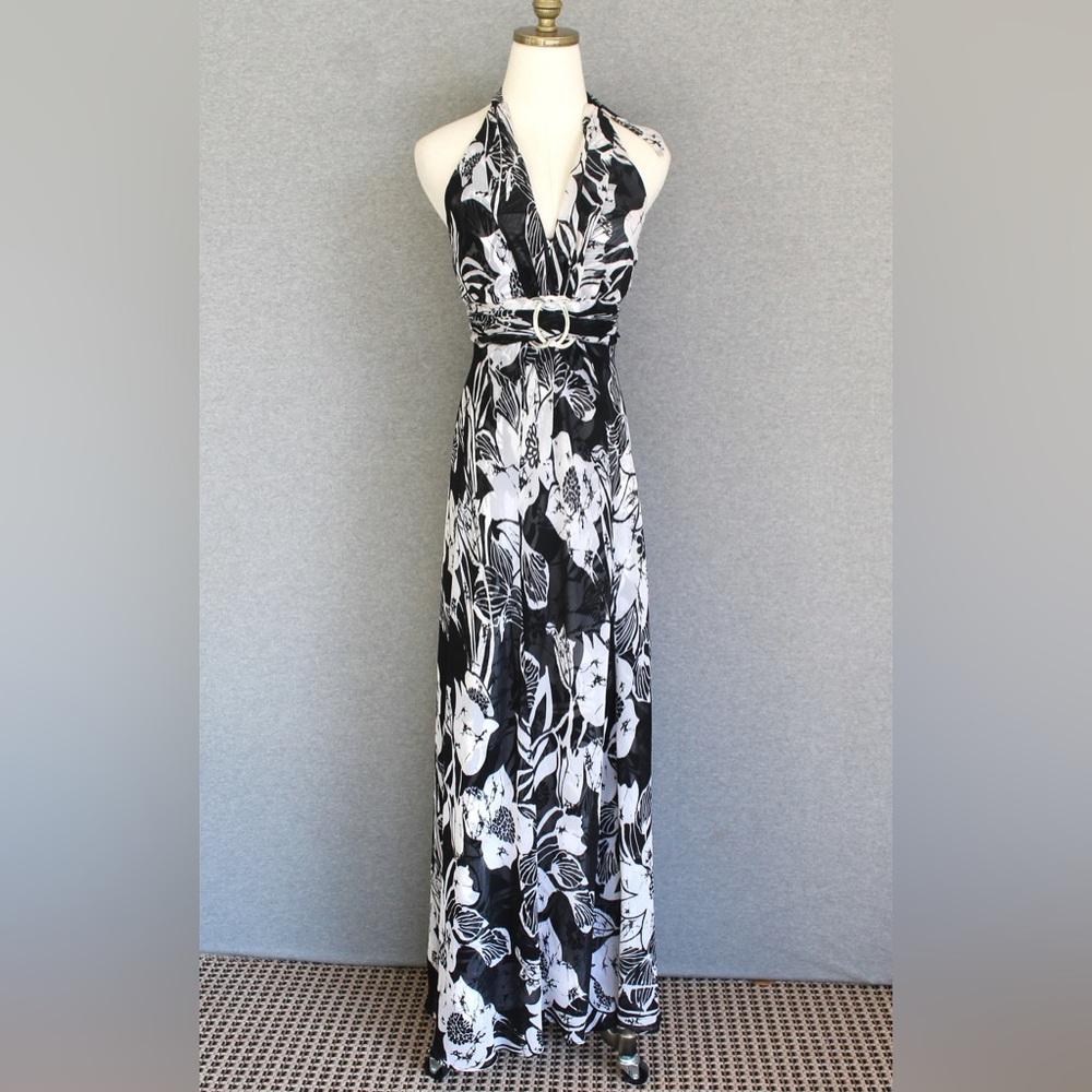 White House Black Market Black & White Tropical Floral Maxi